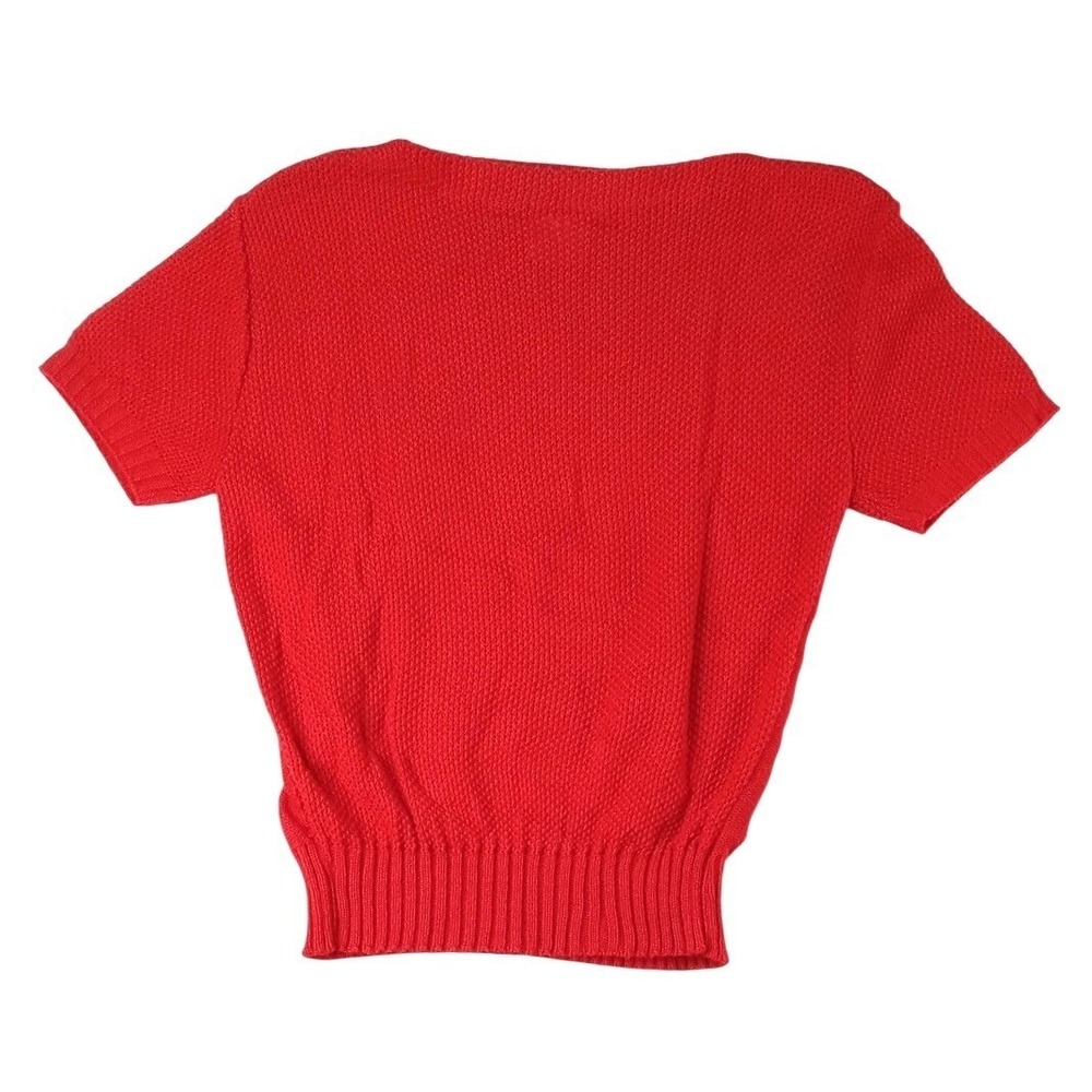 Vintage Barry & Me Red Knit Cropped Short Sleeve Sweater Women USA Made - Picture 3 of 11